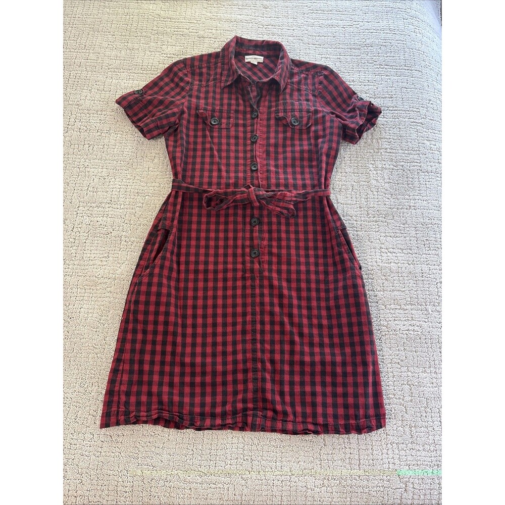 Red Black Picnic Checked Button Collared Shirt Dress Size 2